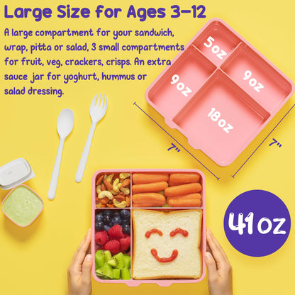 Fimibuke Kids Bento Lunch Box with 4 Compartments, Insulated lunch Bag, Stainless Steel Insulated Water Bottle, Ice Pack & Utensils Set, Birthday Gifts for Ages 3-12 Back to School Toddler Girls Boys