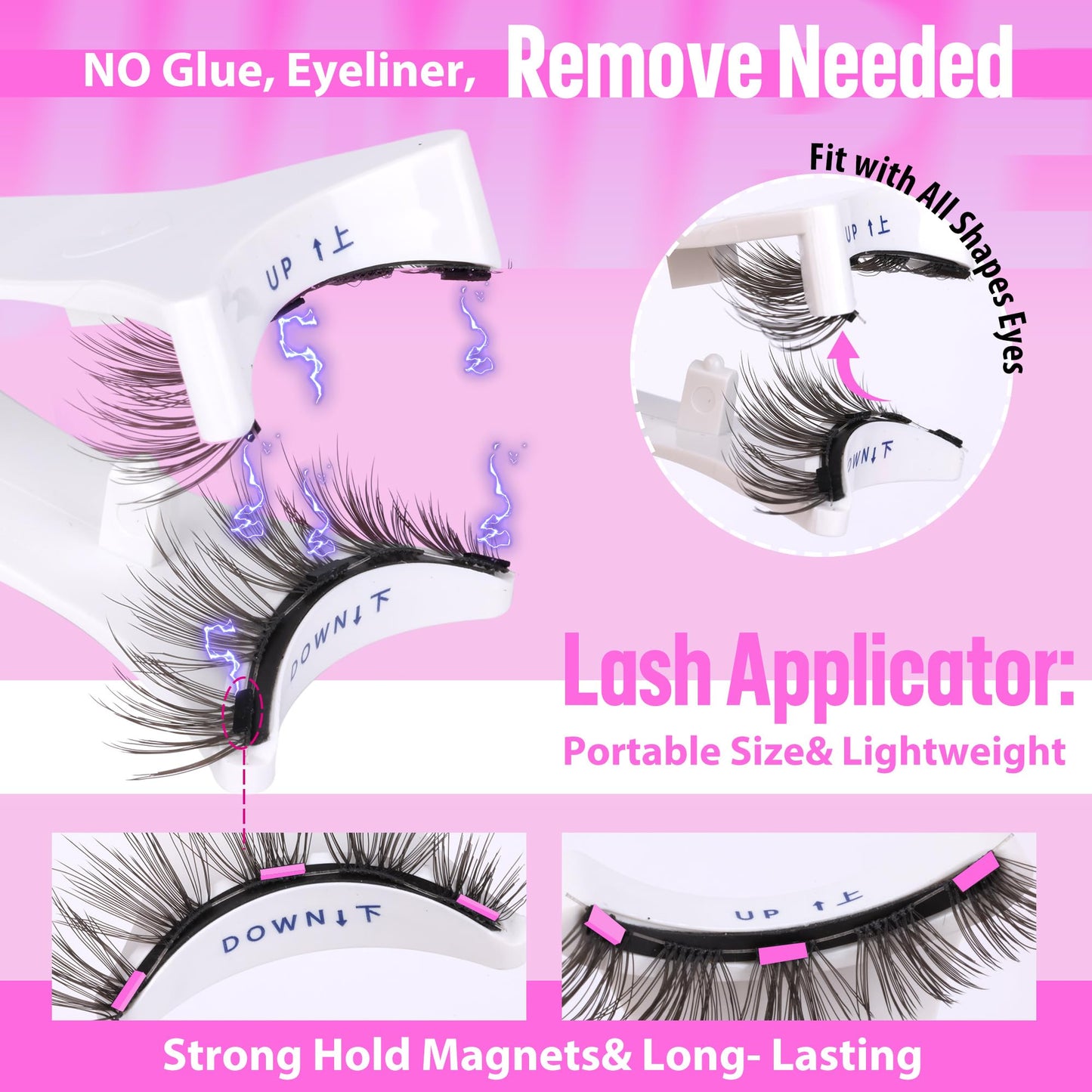 JIMIRE Magnetic Eyelashes Natural Look 2 Pairs Cat Eye Magnetic Lashes with Applicator Reusable Magnetic Eyelashes No Glue Needed Magnetic Lashes without Eyeliner Demi-Wispies Eyelashes Easy to Apply