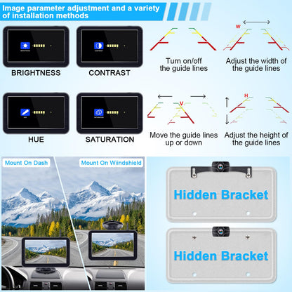 7-Inch Wireless Backup Camera for Truck - 2 Channel, DIY Grid Lines, HD 1080P, Night Vision, IP69K Waterproof, Backup Camera for Truck, Pickup, Trailer, Cars - Parking Safety & Towing Assistance