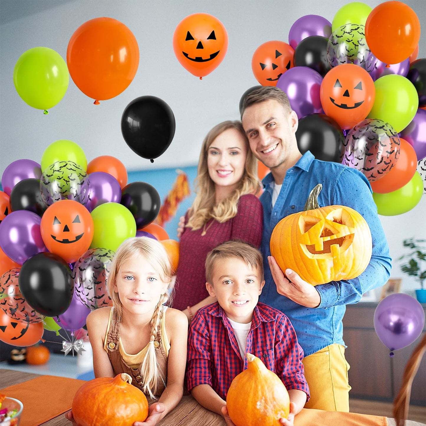 Halloween Party Balloons, Black Orange Green Purple Party Balloons, Metallic Purple Balloon Bat Pumpkin Head Printed Balloon for Halloween Birthday Baby Shower Home Garden Party Decoration