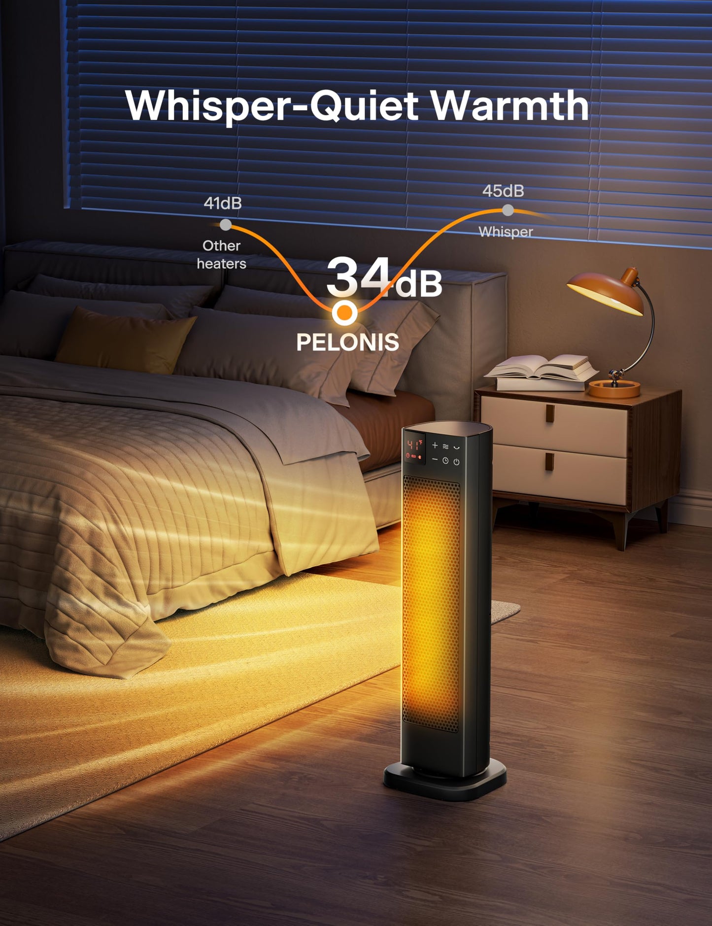 PELONIS Oscillating Ceramic Tower Indoor Space Heater for Home with Oscillation, Programmable Thermostat & ECO Mode, 12H Timer & Remote Control, Safety Protection, 23 Inches, 1500W, PHF15RSAPH23