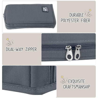 Housolution Standing Pencil Case Large Capacity Pen Bag, Multi-Layer Pen Pouch Pencil Holder Stationery Organizer, Polyester Pencil Bag Storage Box Desk Organizer, Gray