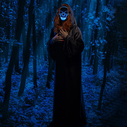 Double Couple Halloween Costumes for Adults with Scary Light up Mask Cosplay Cape Costumes Cloak with Hood for Women Men