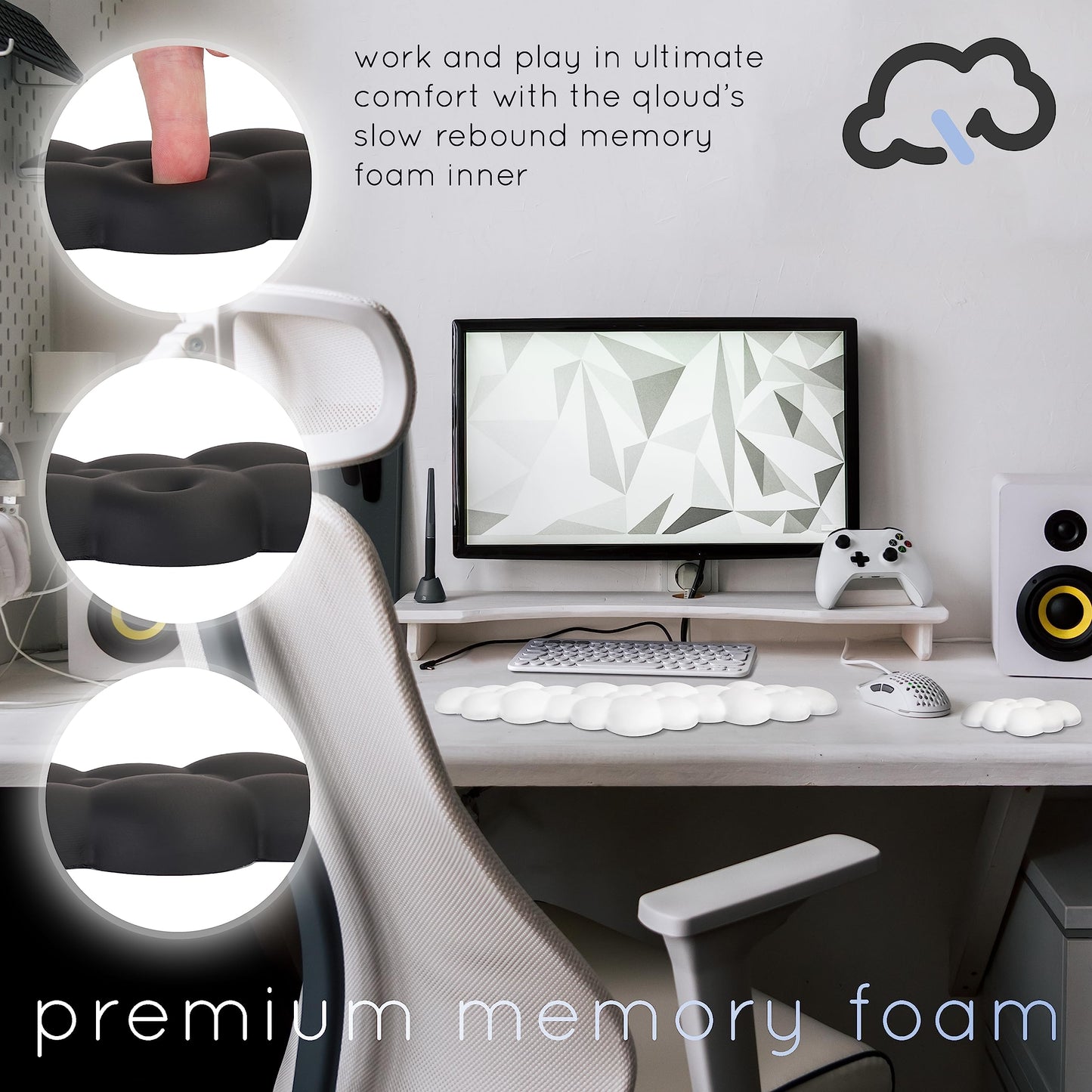 Create-ables Qloud Cloud Wrist Rest Keyboard Wrist Rest for Computer Keyboard Pad, Cloud Keyboard Wrist Rest, Wrist Pad for Keyboard, Memory Foam, Non Slip Base, Comes with Mouse Pad - White