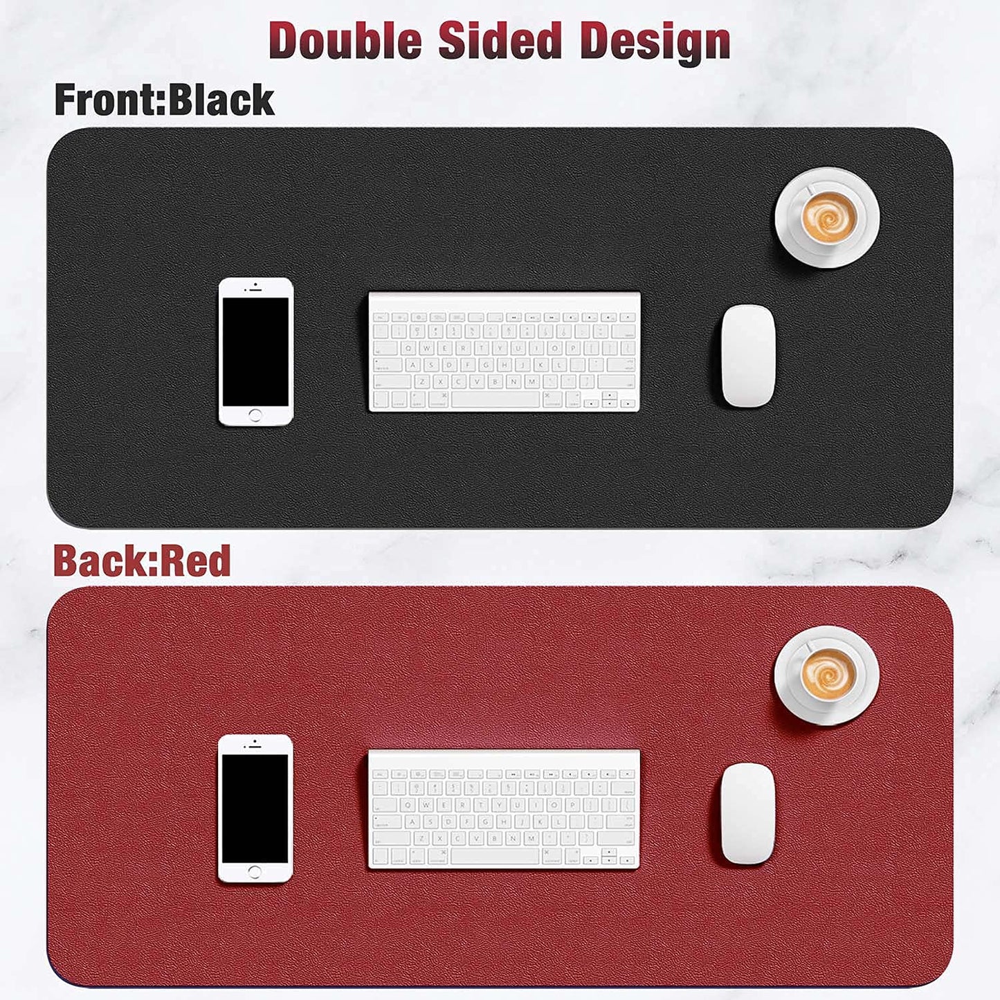 Hsurbtra Desk Pad, 31.5" x 15.7" Dual Side PU Leather Desk Mat, Waterproof Non-Slip Desktop Blotter Protector, Large Mouse Pad for Laptop Keyboard Office Home, Black and Red