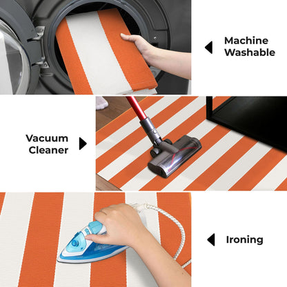 KOZYFLY Striped Rug 27.5x43 Inches Orange and White Halloween Fall Front Door Rug Hand Woven Area Rugs Washable Outdoor Doormats Indoor Entrance Mat for Front Porch Kitchen Entryway Patio Holiday