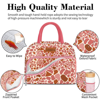 Coobiiya Lunch Bag Women, Lunch Box for Women Adult Men, Small Leakproof Cute Lunch Tote Large Capacity Reusable Insulated Cooler Lunch Container for Work/Office/Picnic/Travel-Pink Leopard