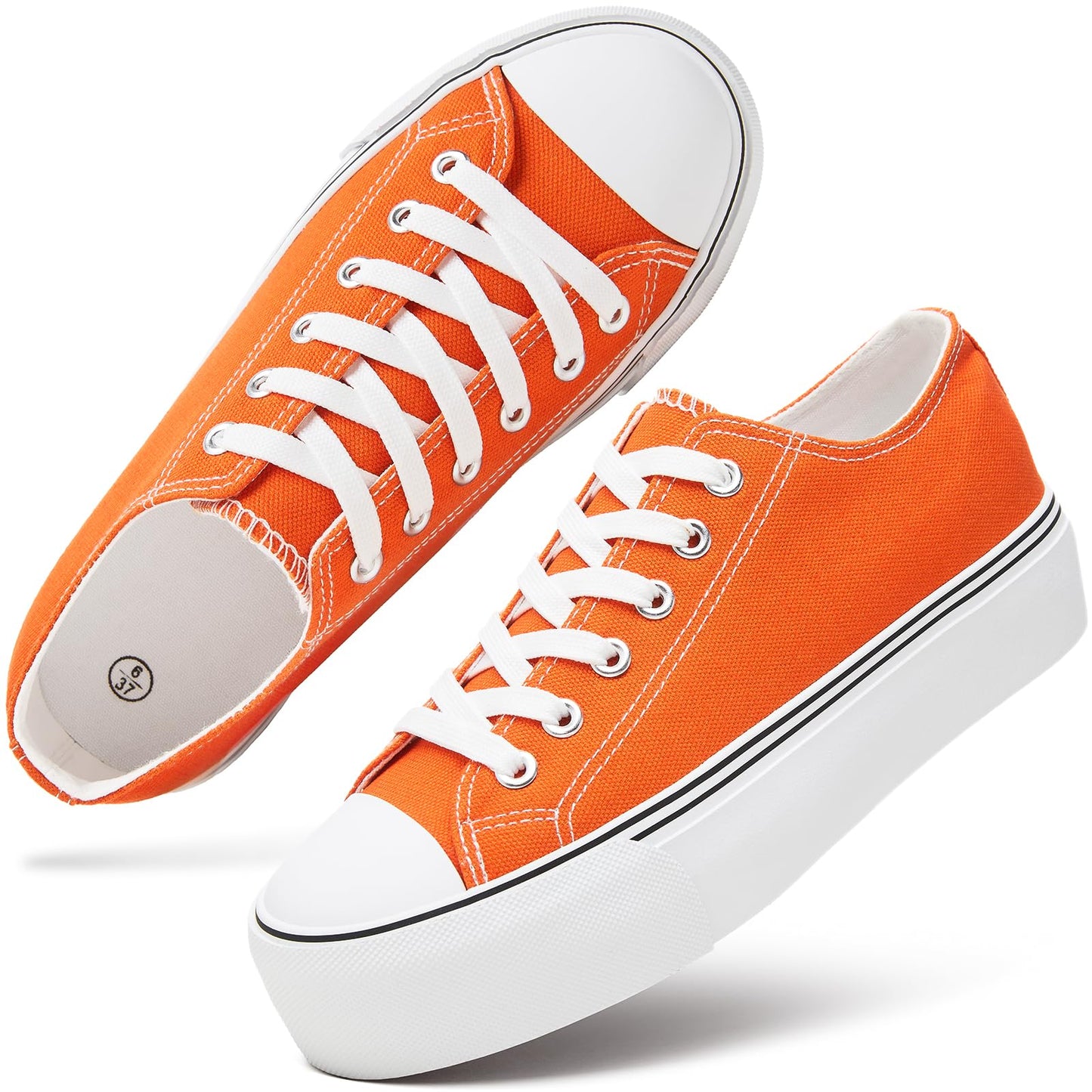 hash bubbie Platform Sneakers for Women White Platform Shoes Low Top Tennis Shoes Non Slip Black Fashion Canvas Sneakers(Orange.US8)