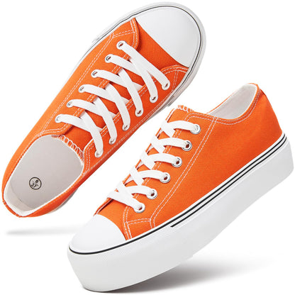 hash bubbie Platform Sneakers for Women White Platform Shoes Low Top Tennis Shoes Non Slip Black Fashion Canvas Sneakers(Orange.US8)