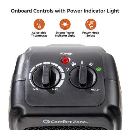 Comfort Zone CZ442E Personal Energy Save Ceramic Heater - 1500W Portable with Adjustable Thermostat, Tip-Over Switch & Overheat Protection, Black