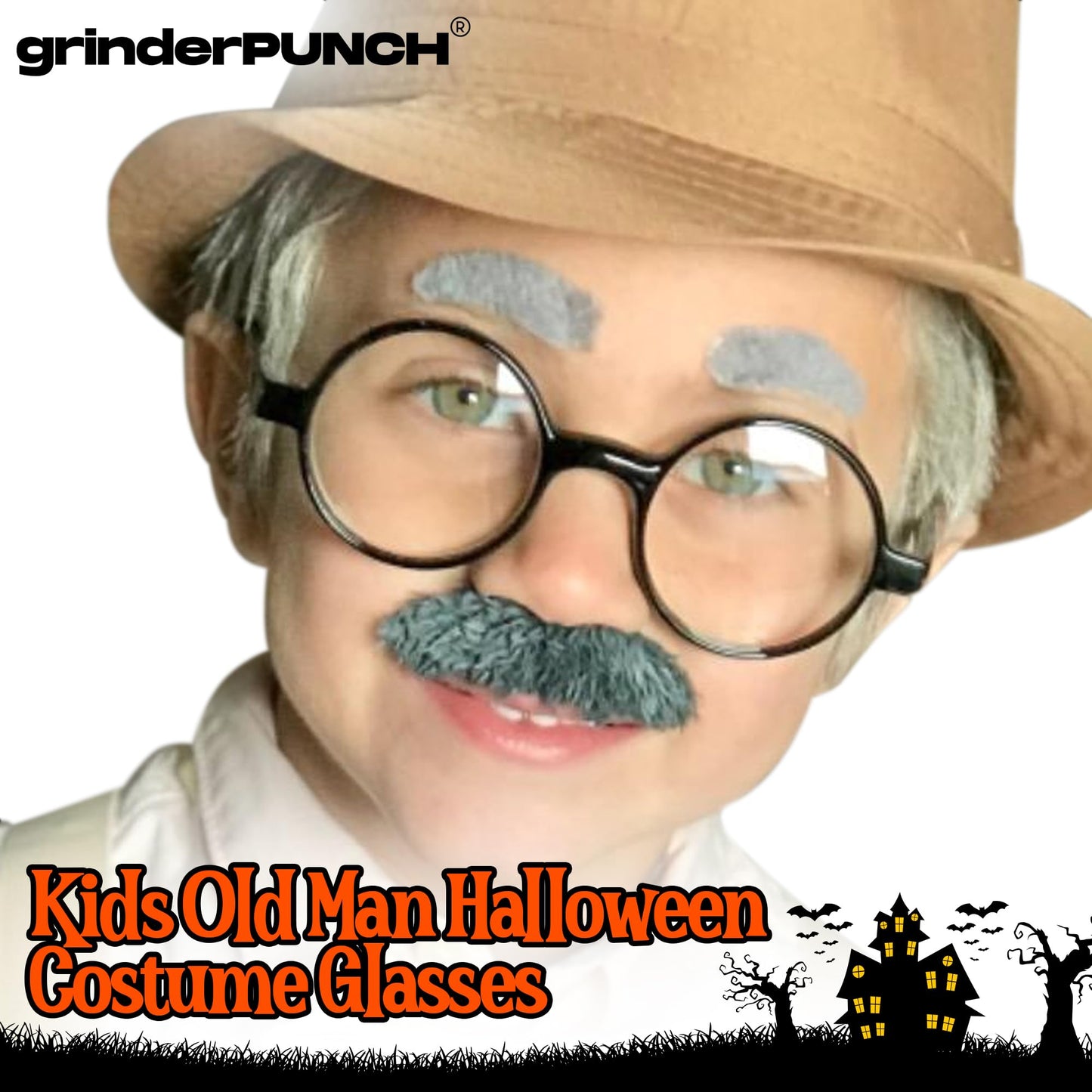 grinderPUNCH Kids Childrens Wizard Nerd Round Black Frame Glasses, Clear Lens (Age 4-12)