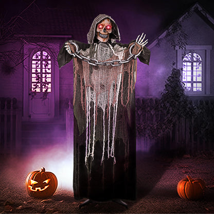JOYIN 67" Halloween Decorations Outdoor Life Size Animatronics Grim Reaper with Chain, Sound-Actived Party Decor with Creepy Sound, Scary Haunted House Props for Garden Yard Lawn