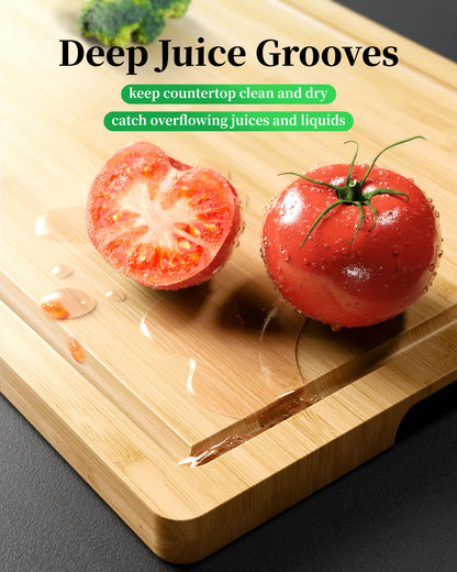 Kitsure Bamboo Cutting Board - Multi-Sizes Wooden Cutting Boards for Kitchen, Convenient Kitchen Essentials with Deep Juice Grooves, Natural Cutting Board for Chopping & Serving, 15.0" x 10.0"