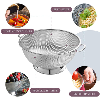 Bellemain Colander for Kitchen – 5 Qt Stainless Steel Strainer with Handle - 18/8 Pasta Strainer Bowl for Pasta, Spaghetti, Vegetables, Fruit, and Pot Draining - Stainless Steel Colander