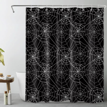 LB Halloween Shower Curtain Spider Web Decor Black Grey Bathroom Curtain with Hooks 60x72 inch Waterproof Polyester Fabric Bathroom Decorations,10 Holes