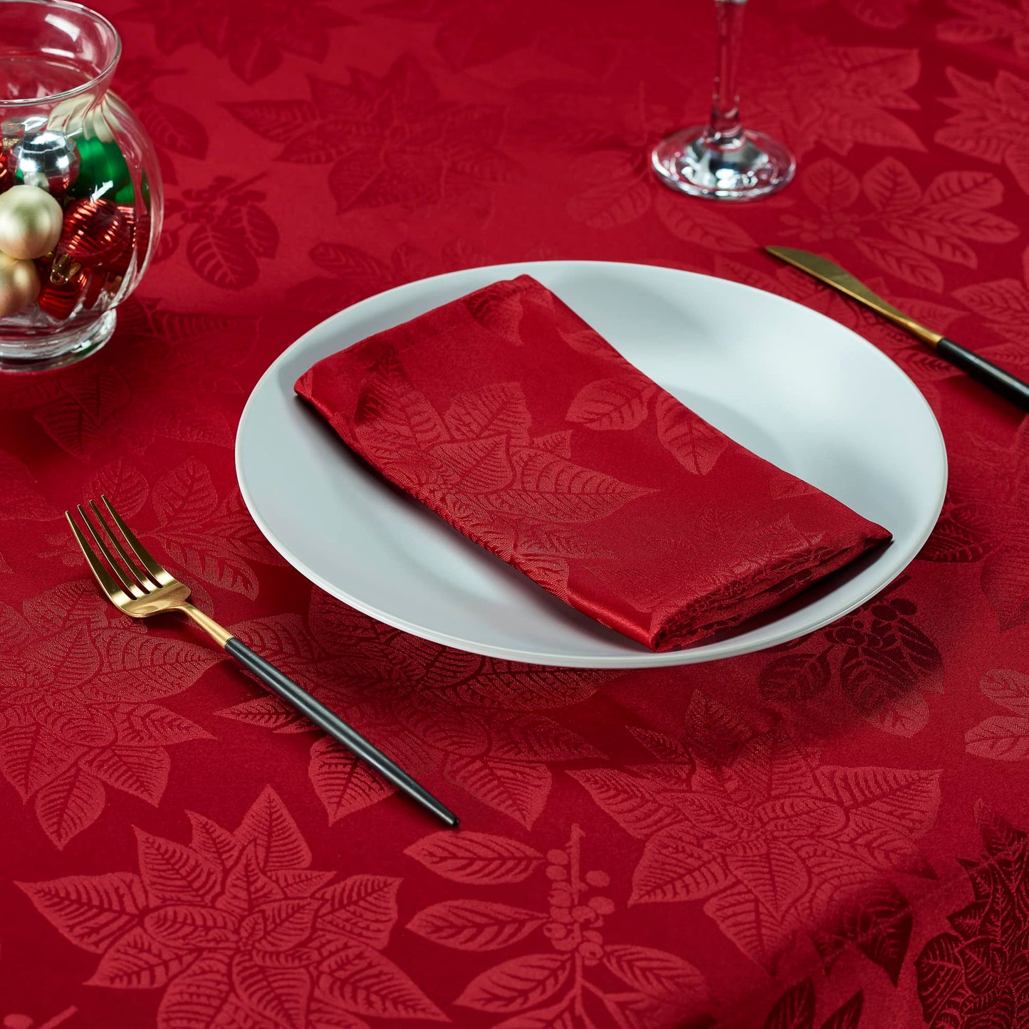 Kadut Christmas Tablecloth, Poinsettia Leaf Red Tablecloth (60 x 102 Inch) for 6 Foot Rectangle Tables, Heavy Duty Fabric, Table Cloth for Harvest, Xmas Holiday, Winter, and Parties Table Cover