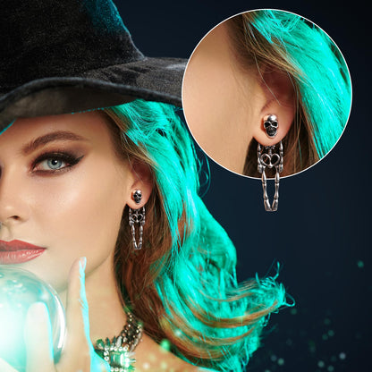 Halloween Earrings Silver, Skeleton Skull Dangle Earrings Jewelry for Women, Ideal for Halloween Party Cosplay(1 Pair Stud Style)