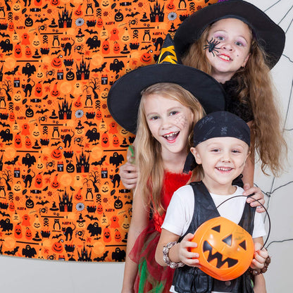 Halloween Fabric 1 Yard Ghost Pumpkin Cats Pattern Halloween Orange Printed Fabric for Sewing Quilting Apparel Crafts Home Decor Supplies (1 Piece)