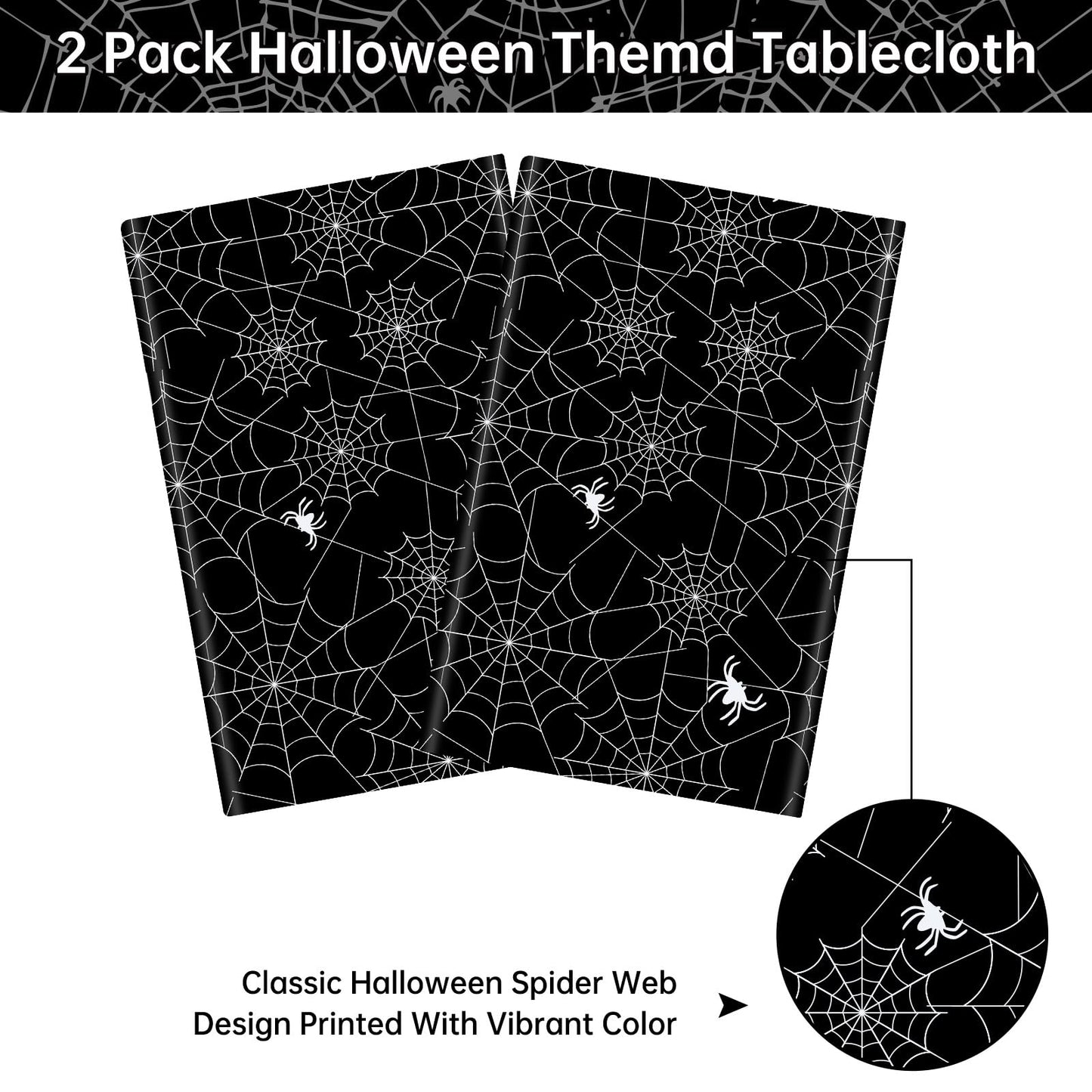 2 Pcs Halloween Tablecloth - Plastic Halloweens Spider Webs Table Cloth, Black Disposable Rectangle Spiderweb Table Cover for Halloween Party Decorations Supplies Favors Tables Decor, 108 x 54 Inch