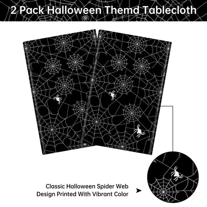 2 Pcs Halloween Tablecloth - Plastic Halloweens Spider Webs Table Cloth, Black Disposable Rectangle Spiderweb Table Cover for Halloween Party Decorations Supplies Favors Tables Decor, 108 x 54 Inch