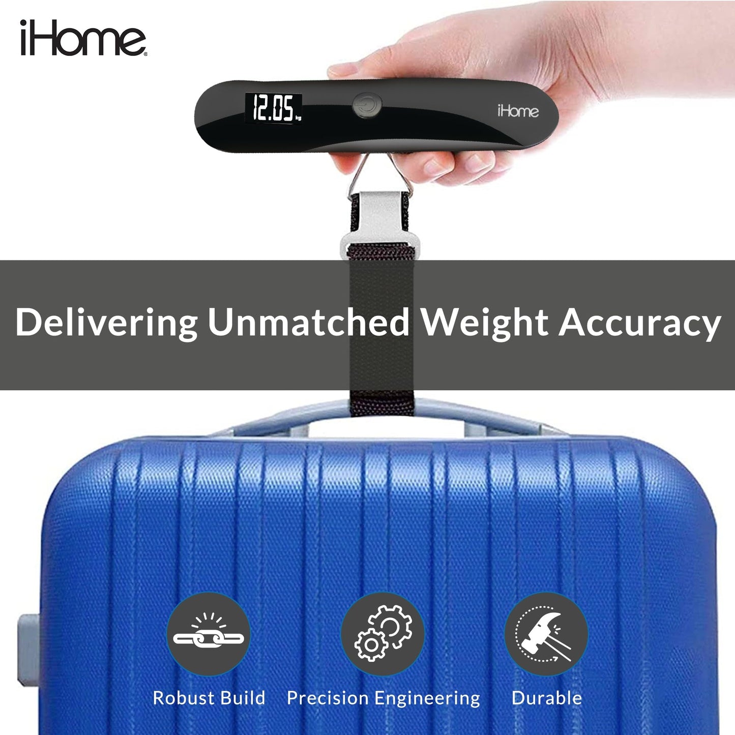 iHome Digital Luggage Scale, Battery Included, Travel Scale Luggage Weight, Baggage, Suitcase Scale, Luggage Scale Travel Digital, Hanging Scale, Luggage Weight Scale