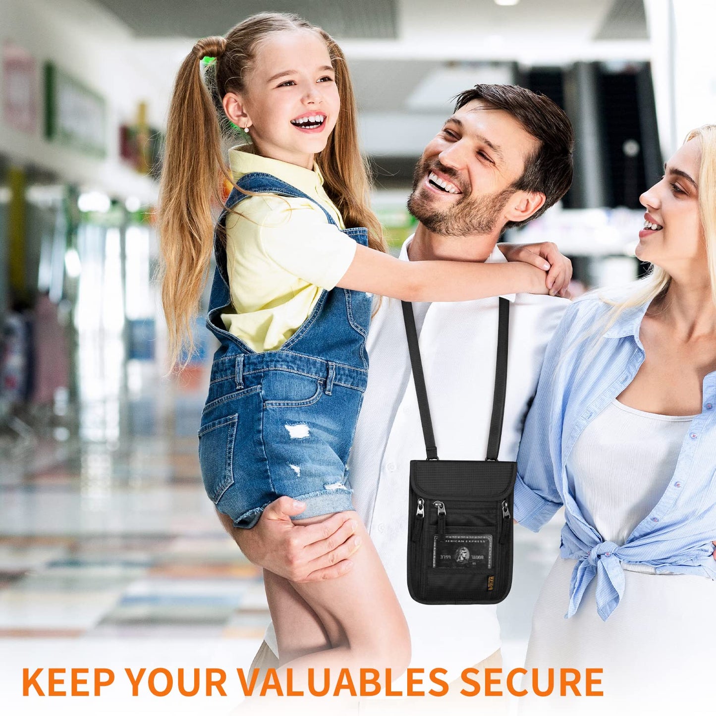 HOTEMIA Neck Wallet for Travel,Passport Holder Neck Pouch for Men Women with Adjustable Neck Strap and RFID Blocking (Orange)