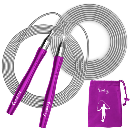 Jump Rope, High Speed Weighted Jump Rope - Premium Quality Tangle-Free - Self-Locking Screw-Free Design - Jump Ropes for Fitness - Skipping Rope for Workout Fitness, Crossfit & Home Exercises (Purple)