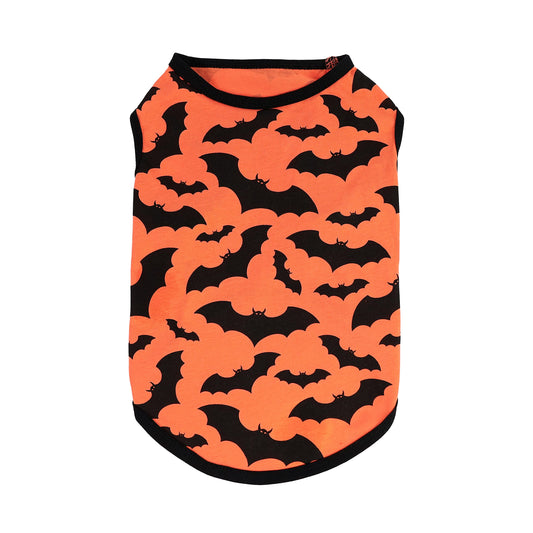 Fitwarm 100% Cotton Halloween Dog Clothes Scary Bat Dog Costumes Doggie Shirts Puppy Shirt Pet Vest Tank Top Cat Tee Orange X-Small
