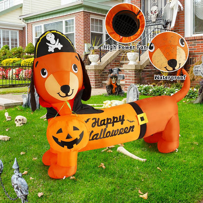 GOOSH 5 FT Halloween Inflatables Outdoor Decorations - Halloween Dog Blow Up Dachshund Inflatable with Build-in LEDs Pumpkin for Decpr Party Indoor Outdoor Yard Garden Lawn