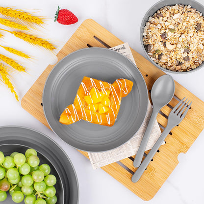 EI 42pcs Wheat Straw Dinnerware Set,Reusable Plastic Plates Unbreakable,Plates and Bowls Sets for College Dorm Room,Camping,Picninc,Halloween