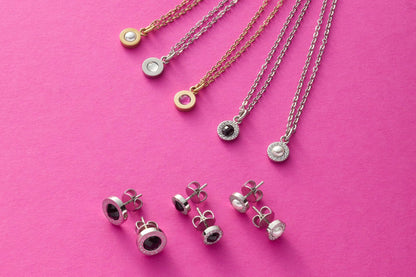 Leonardo Women's Stud Earrings with Glass Stone, Small Stainless Steel with Engraving