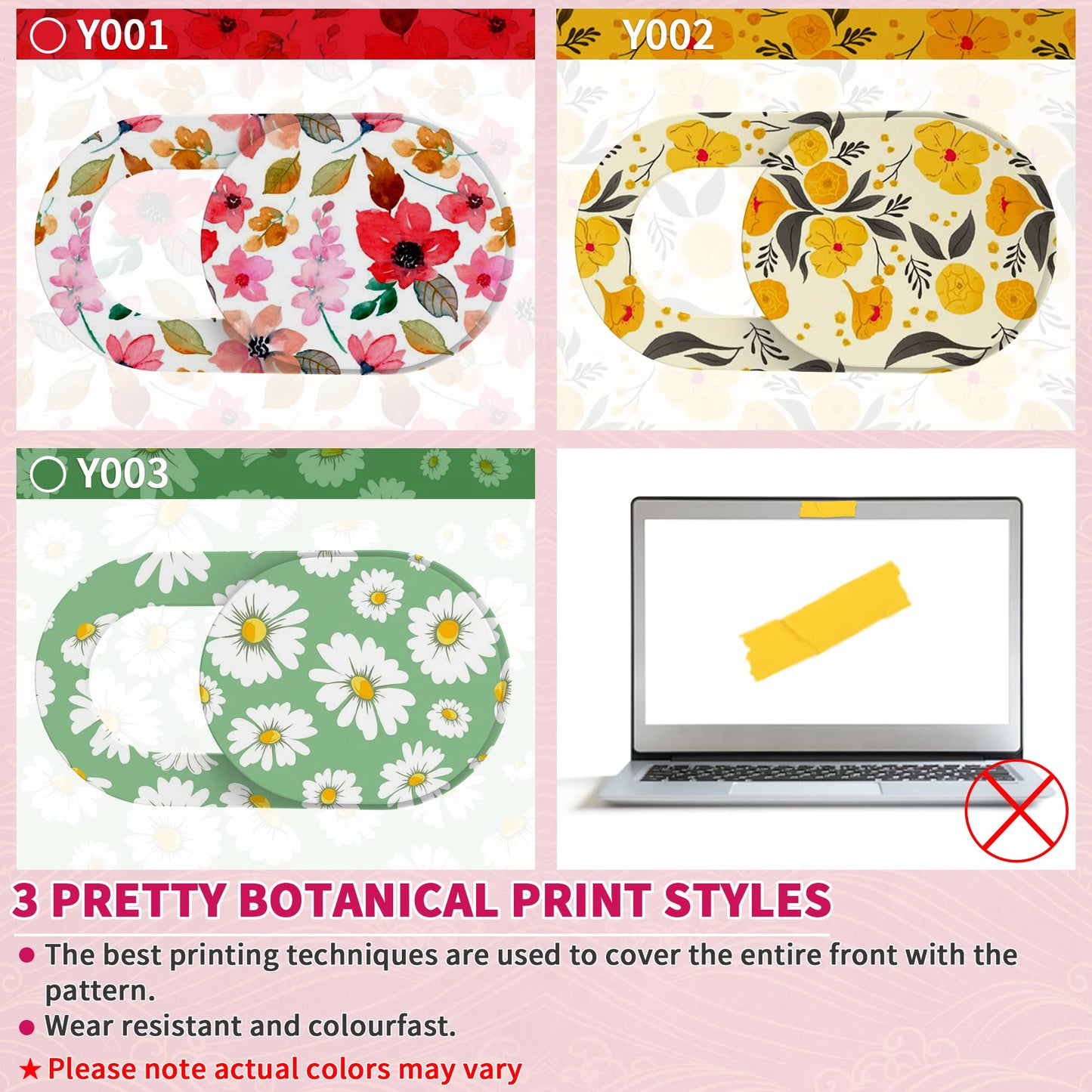 Laptop Camera Cover Slide Cute, Ultra Thin Webcam Cover for iPhone iPad MacBook Pro Computer iMac Cell Phone PC Accessories, Camera Blocker Slider, Great for Privacy - Flowers (3*Flowes)