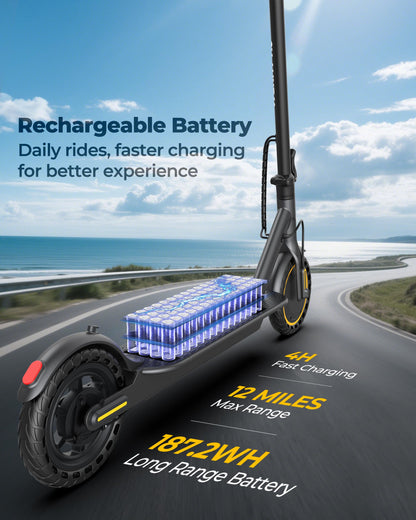 Electric Scooter, 350W/500W Motor, 8.5''/10''Tires, Top Speed 16/19/22 mph, Max 12/21/23Miles Ranges, Foldable E Scooter for Adults (H5-187Wh-350W)