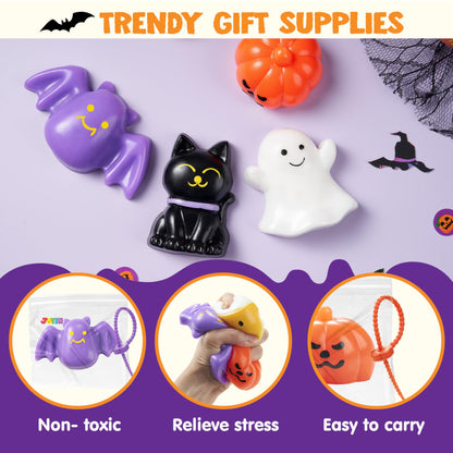 JOYIN 6 PCS Halloween Silicone Stress Relief Squishy Toys, Mini Soft Squeeze Toys for Halloween Party Favor Goodie Bag Fillers, Cute Ghost Mochis Stress Reliever Anxiety for Kids Gift