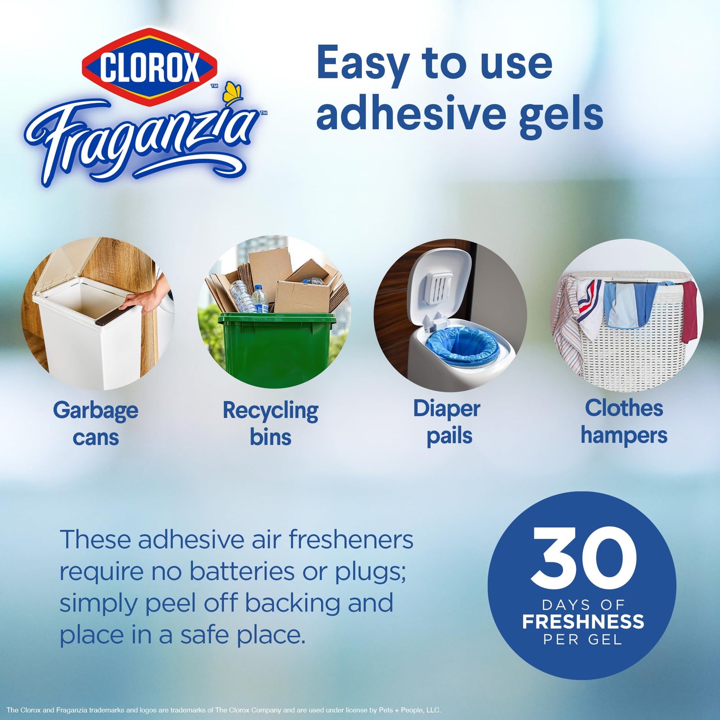 Clorox Fraganzia Adhesive Garbage Can Air Freshener Gel, Lavender with Eucalyptus Scent - No Plug, Stick On Trash Can Deodorizer and Odor Absorber, Gel Air Fresheners for Home and Kitchen, 6 Count