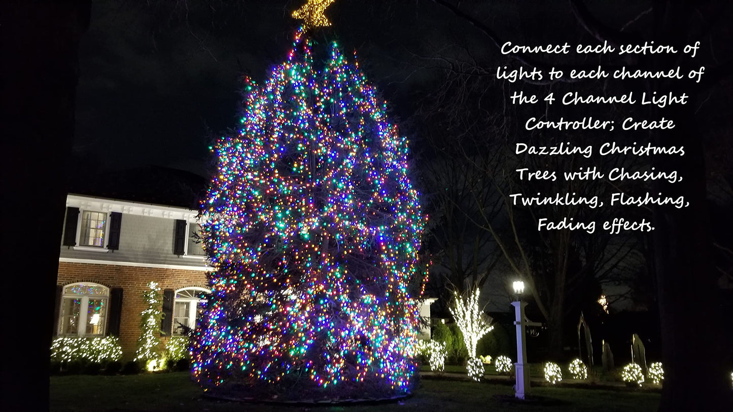 4 Channel Light Controller for Holiday Lights, Christmas Lights, Outdoor Decorations. Create Dazzling Light Displays with Multiple Functions, Chasing, Twinkle, Shooting Star, Stacking, Sparkle etc.