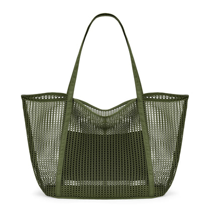 KALIDI FANCY FOREST Beach Mesh Tote Bag, Womens Shoulder handbag MAX 27L Grocery Bag Army Green