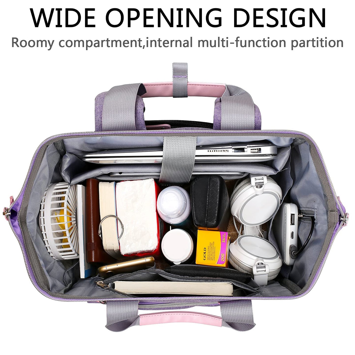 FALANKO Laptop Backpack for Women, Anti Theft Backpacks with USB Charging Port RFID Anti Theft Water Resistant,Wide Top Open Work Teacher College Travel Computer Bag for Woman Fits 15.6 Inch Laptop