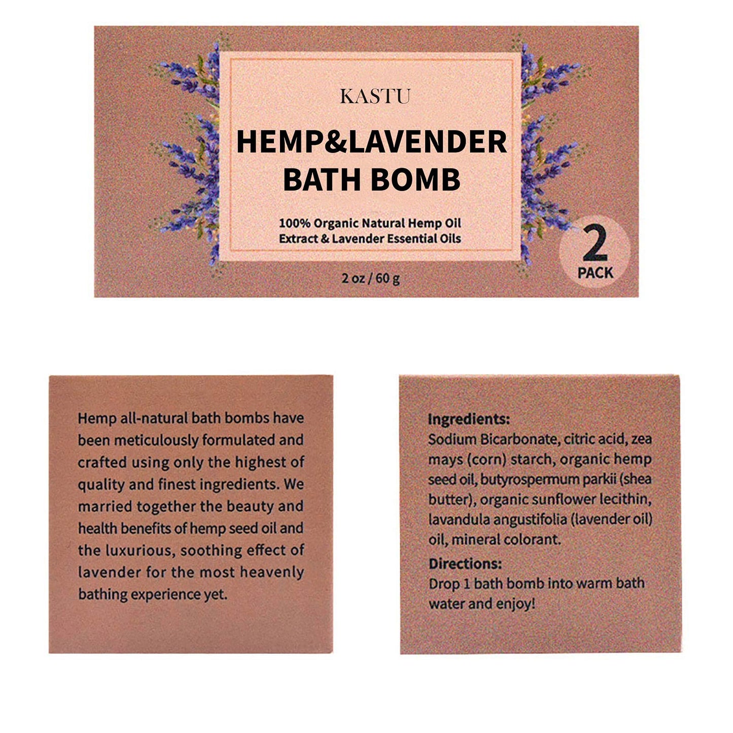 kastu Bath Bombs,2 Pack Fizzy Spa Gift Natural Hemp Oil Extract and Lavender Essential Oils Bath for Moisturizing Dry Skin,Relaxing,Bubble Bath for Gifts Idea for Men Women