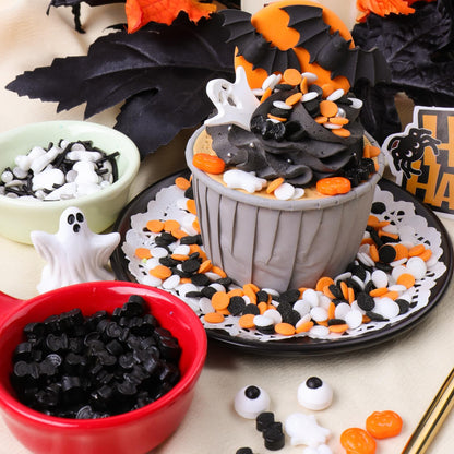 Halloween Sprinkles for Cake Decorating - 6.53 oz Edible Candy Eyes, Pumpkin, Ghost, Spider, Confetti, Nonpareils Sprinkle Mix, Cupcake Cookie Decorations for Fall Halloween Party Treats