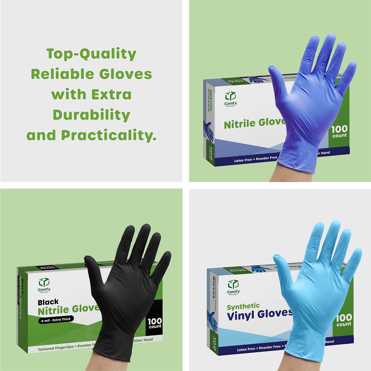 Comfy Package Disposable Vinyl Gloves – Clear, Latex-Free, Powder-Free, BPA-Free – Safe for Food Handling, Cooking & Cleaning (100, Medium)