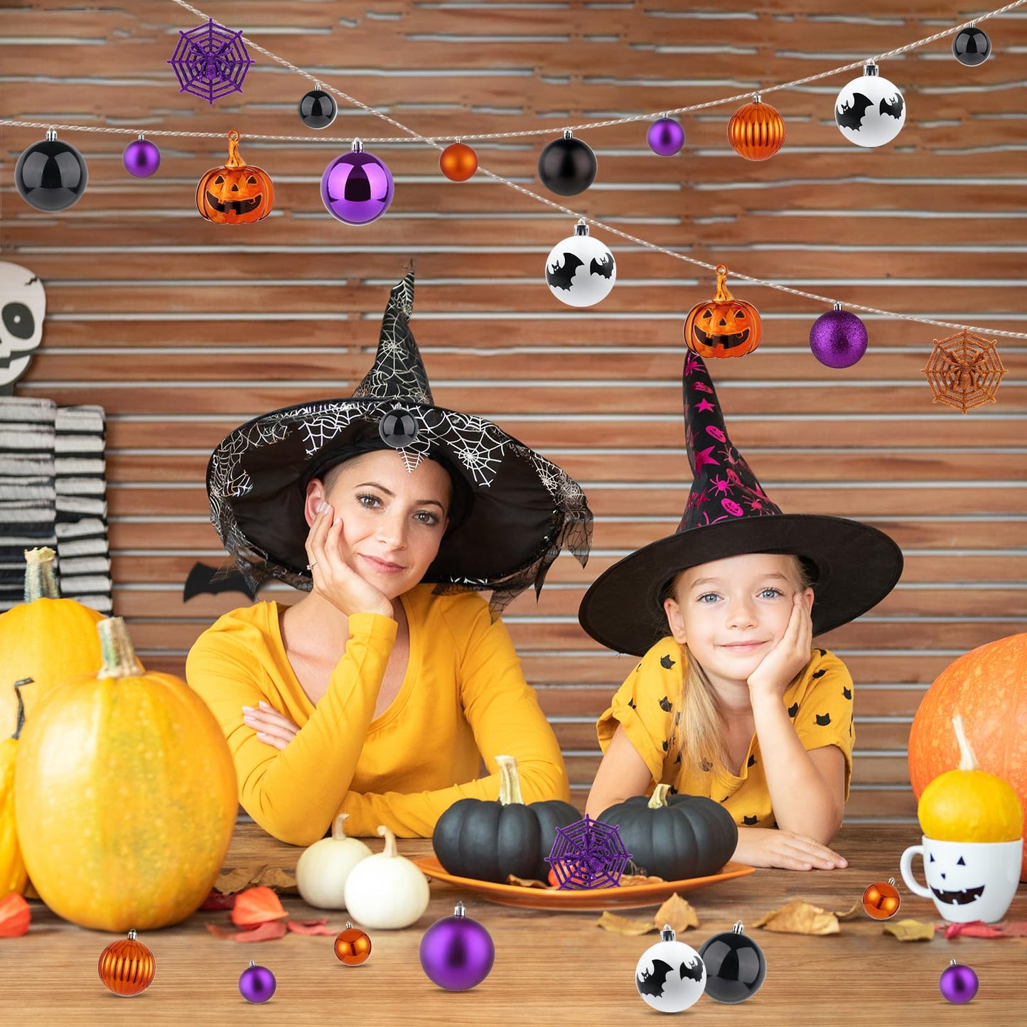 Halloween Ornaments Tree Decorations, 61 Pack Shatterproof Halloween Hanging Ball Ornaments Set with Loop for Party Holiday Indoor Home Decor