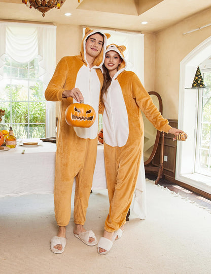 Ekouaer Adult Onesie Animal Halloween Costumes One Piece Pajamas Cosplay Suit Party Wear for Women and Men