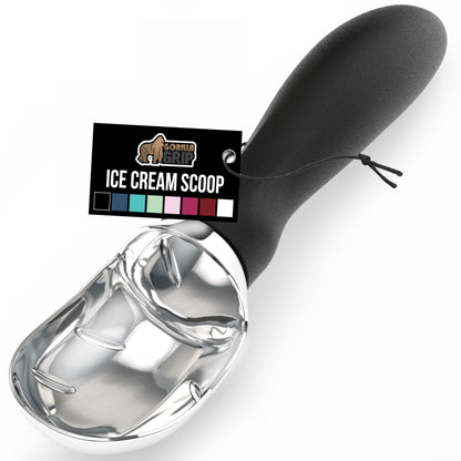 GORILLA GRIP BPA-Free Heavy Duty Ice Cream Scoop, Comfortable Ergonomic Handle, Professional Grade Scooper for Perfect Round Scoops, Spoon Frozen Hard Gelato, Sorbet, Cookie Dough, Kitchen Tool, Black