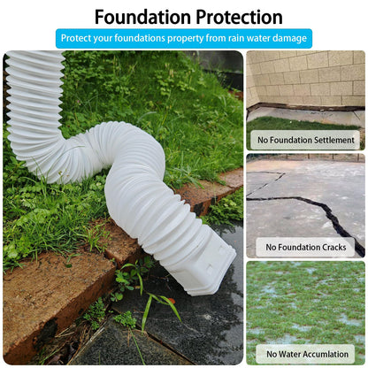 HAHOME 2 Pack Rain Gutter Downspout Extensions,Drain Downspout Extender Diverter, Flexible Downspout Extensions Can Extendable from 21 to 60 Inches (White)