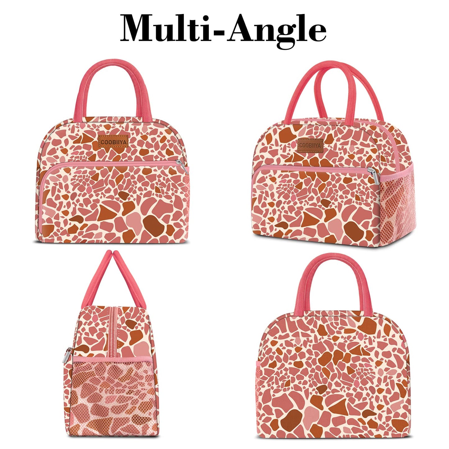 Coobiiya Lunch Bag Women, Lunch Box for Women Adult Men, Small Leakproof Cute Lunch Tote Large Capacity Reusable Insulated Cooler Lunch Container for Work/Office/Picnic/Travel-Pink Leopard