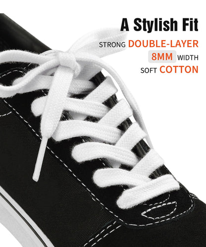 Handshop Wide Flat Athletic Shoelaces 5/16"(2 Pair) - Shoe Laces for Sneakers and Casual Shoes Replacements White 47 inch (120cm)