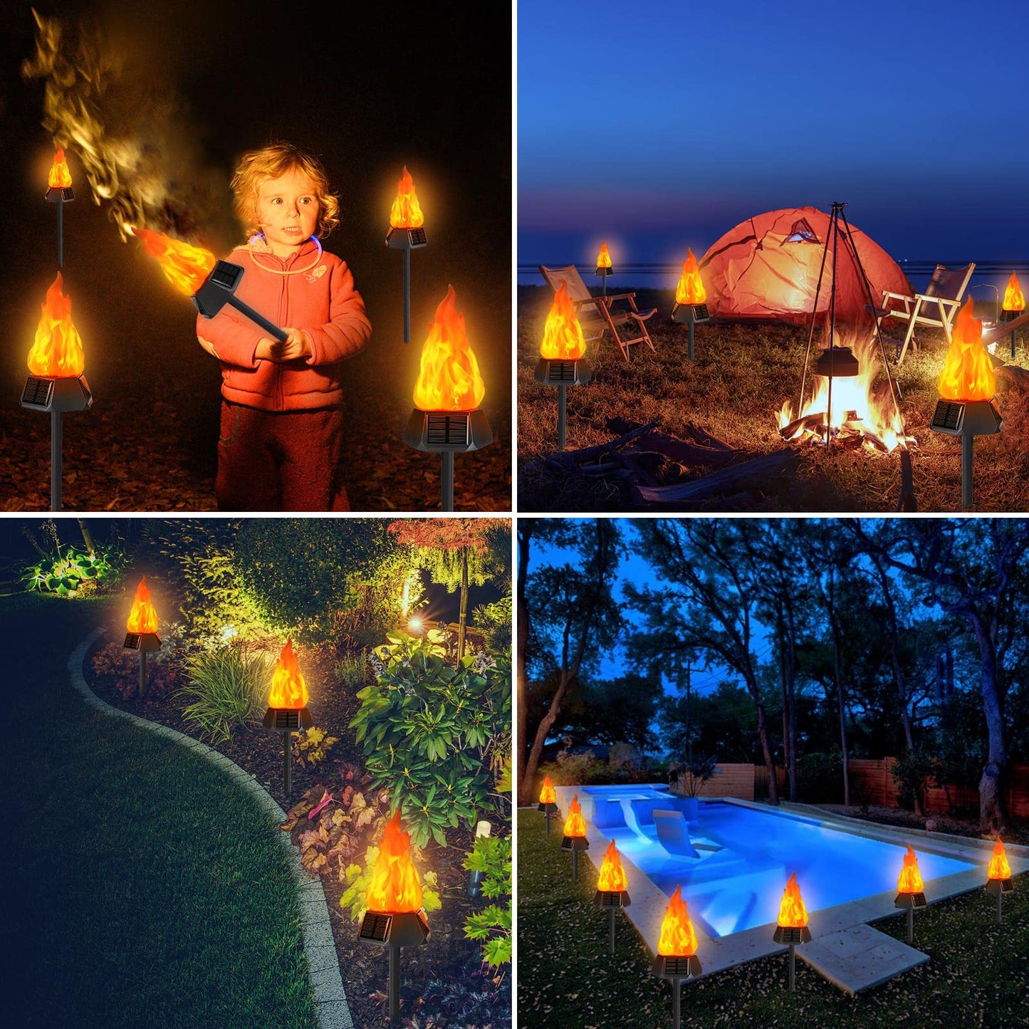 Toodour Solar Halloween Lights Outdoor, 4 Pack Solar Torch Lights with Flickering Flame, Waterproof LED Flame Torches - Outdoor Light for Camping Garden Landscape Yard Halloween Decorations