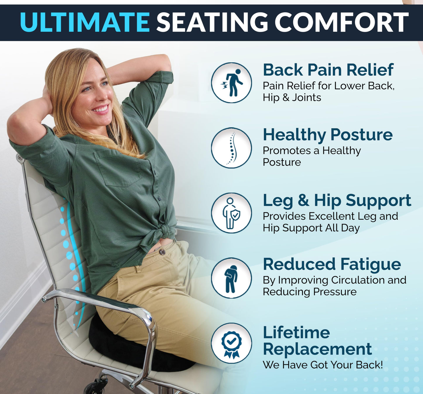 ComfiLife Premium Gel & Memory Foam Seat Cushion – Doctor Recommended Office Chair Cushion, Car Seat Cushion – Chair Cushions for Back & Sciatica Pain Relief – Seat Cushions for Office & Desk (Black)