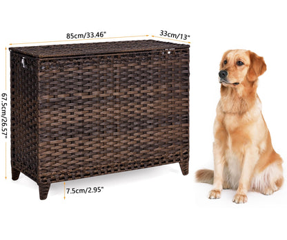 Laundry Hamper with 4 Removable Liner Bags; 176L Handwoven Rattan Laundry Basket with Lid & Heightened Feet; Clothes Hamper with Side Handles (Brown)